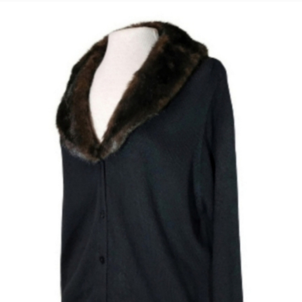 Kathie Lee Faux Cardigan Vintage Faux Fur Collar Sleeveless Knit Brown Size M… - Picture 15 of 17